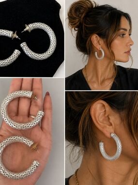 Silver Braided Hoop Earrings - Women Jewelry
